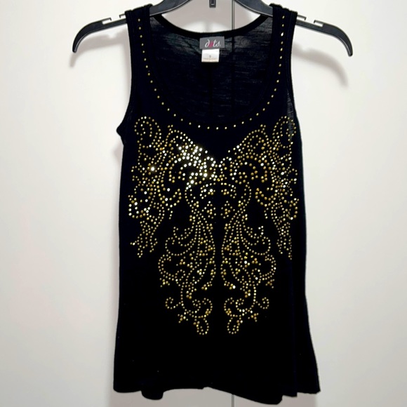 Sparkly Black & Gold Rhinestone Studs Tank Top - Dots - Small - Picture 2 of 8